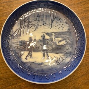 Blue Decorative Plate with Winter Scene 1987